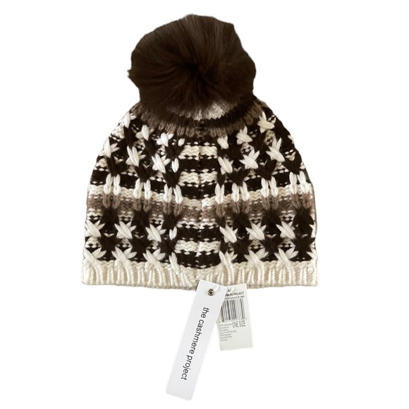 The Cashmere Project NWT Hat Cashmere Pom Pom Beanie Coffee Bean Heather Combo - Picture 1 of 7